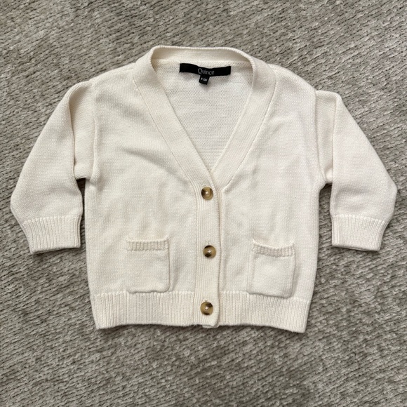 Quince Baby Cardigan Sweater 9-12M Cream Organic Cotton Knit Button Front - Picture 1 of 5